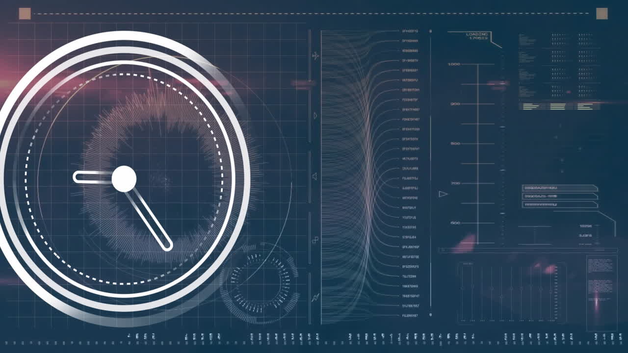 시계 및 데이터 시각화 기술 격자 배경에서 애니메이션