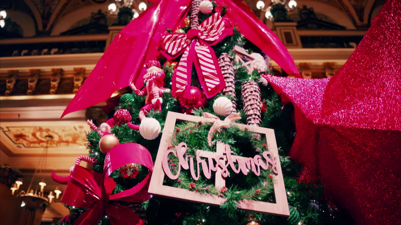 The decorated Christmas tree inside the Monte Carlo Casino in Monaco