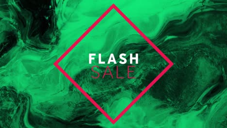 Animation-of-red-and-white-text-flash-sale,-with-red-diamond,-over-green-and-black-swirls