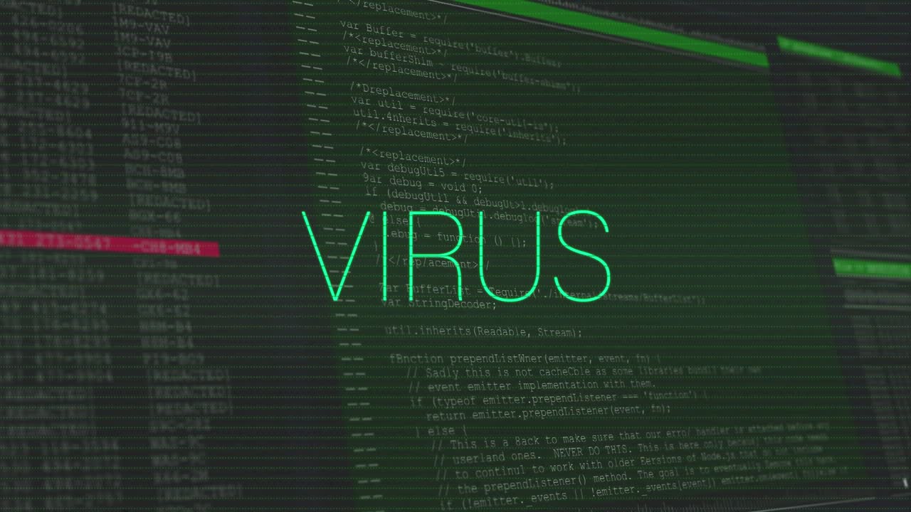 animación del texto del virus sobre el procesamiento de datos.