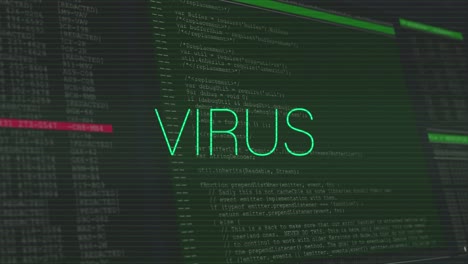 animación del texto del virus sobre el procesamiento de datos.