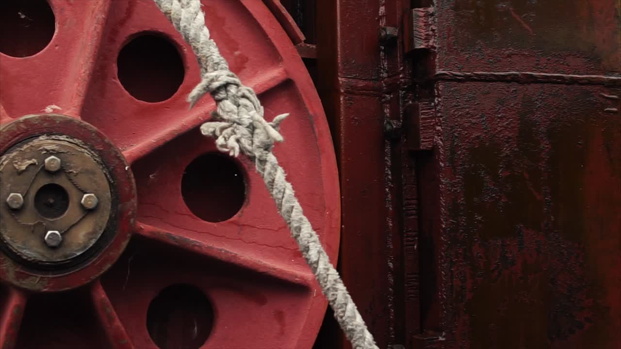 Close-up of Ship's Pulley and Rope
