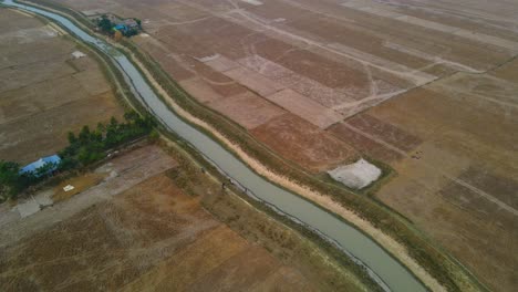vista aérea capturada por un avión no tripulado por encima del río en el campo