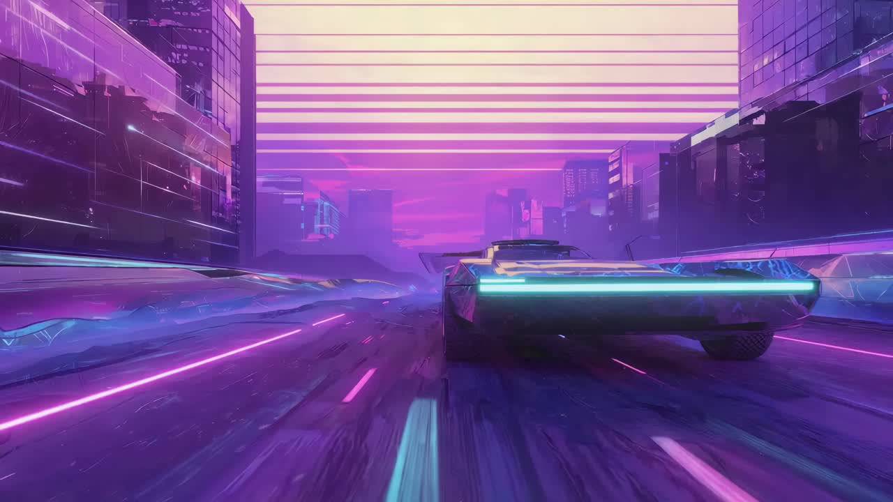 Guida in città synthwave futuristica