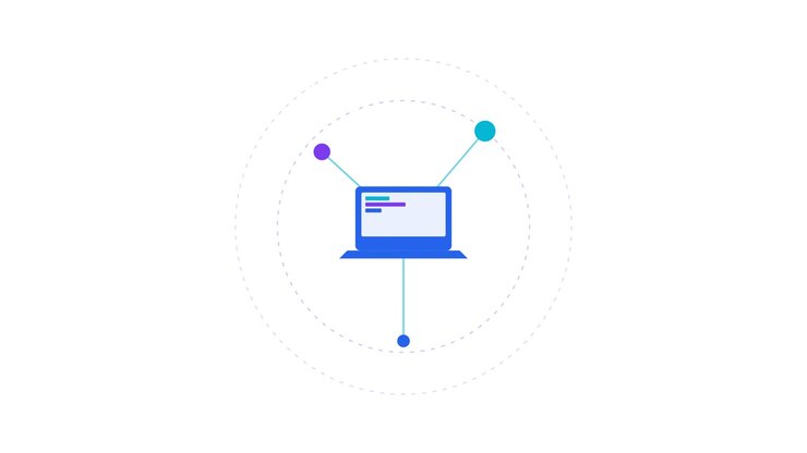 Animated Laptop Icon with Connected Network Nodes