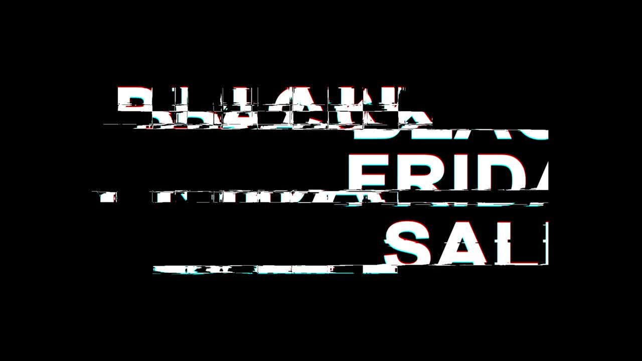 venta del viernes negro efecto glitch texto distorsión de televisión digital animación de bucle 4k