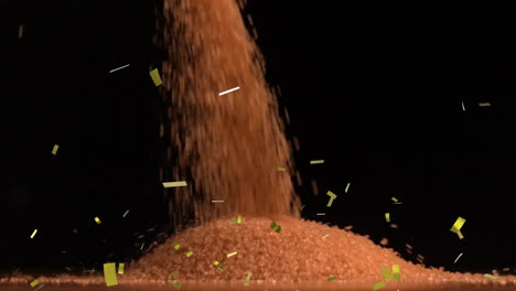 vertiendo azúcar marrón con confeti cayendo en la animación