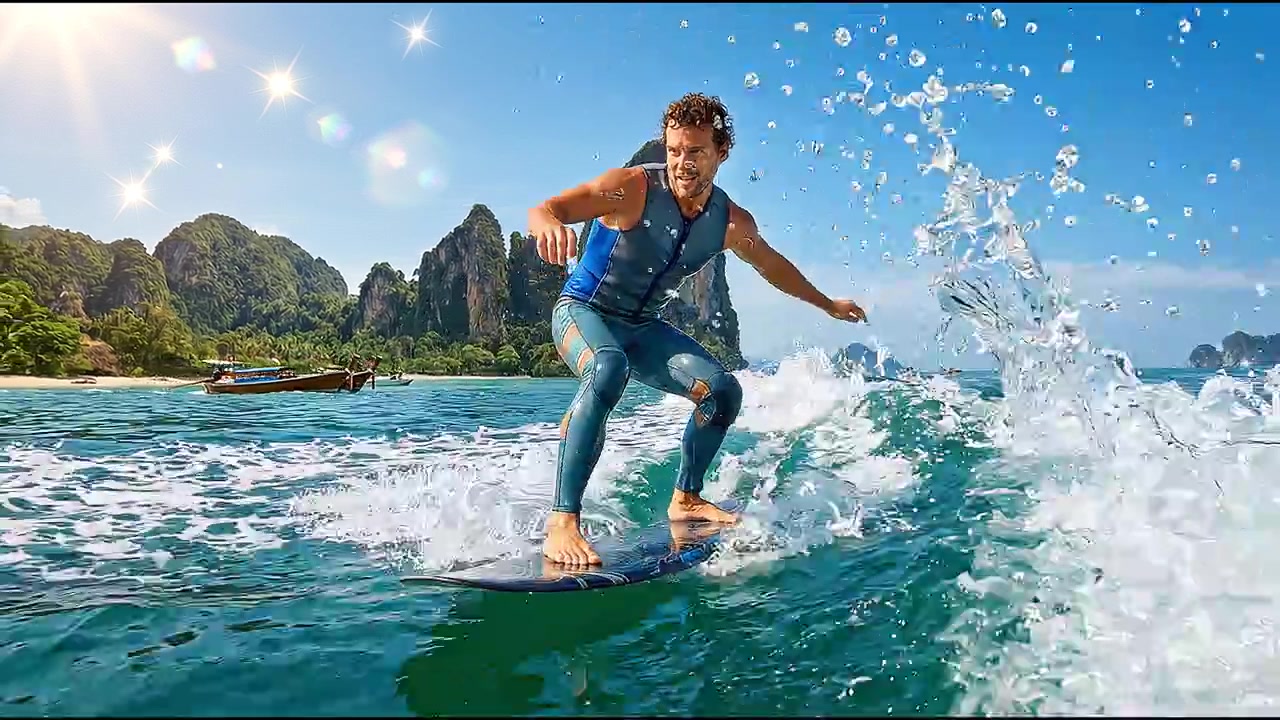 Scatto dinamico di wakeboard in azione che evidenzia equilibrio e abilità.