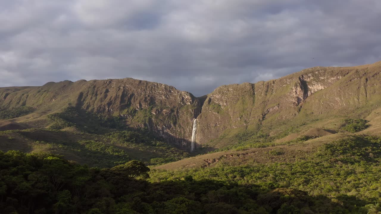 Majestic view of Serra da Canastra in Minas Gerais, Brazil with waterfall