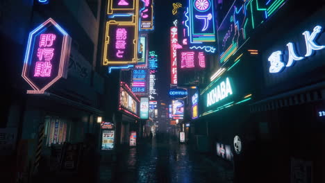 vibrant neon-lit street in a japanese city at night