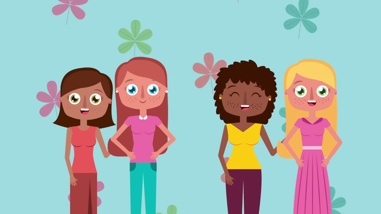 인종 간 소녀들과 함께 행복한 여성의 날 카드