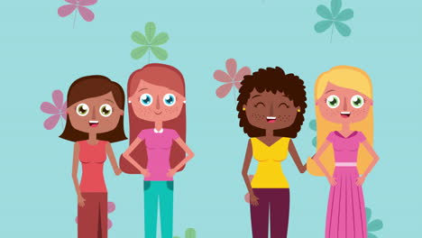 happy womens day card with interracial girls