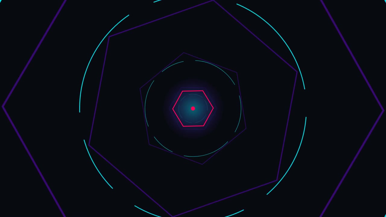 Abstract Geometric Tunnel with Pulsing Neon Hexagons