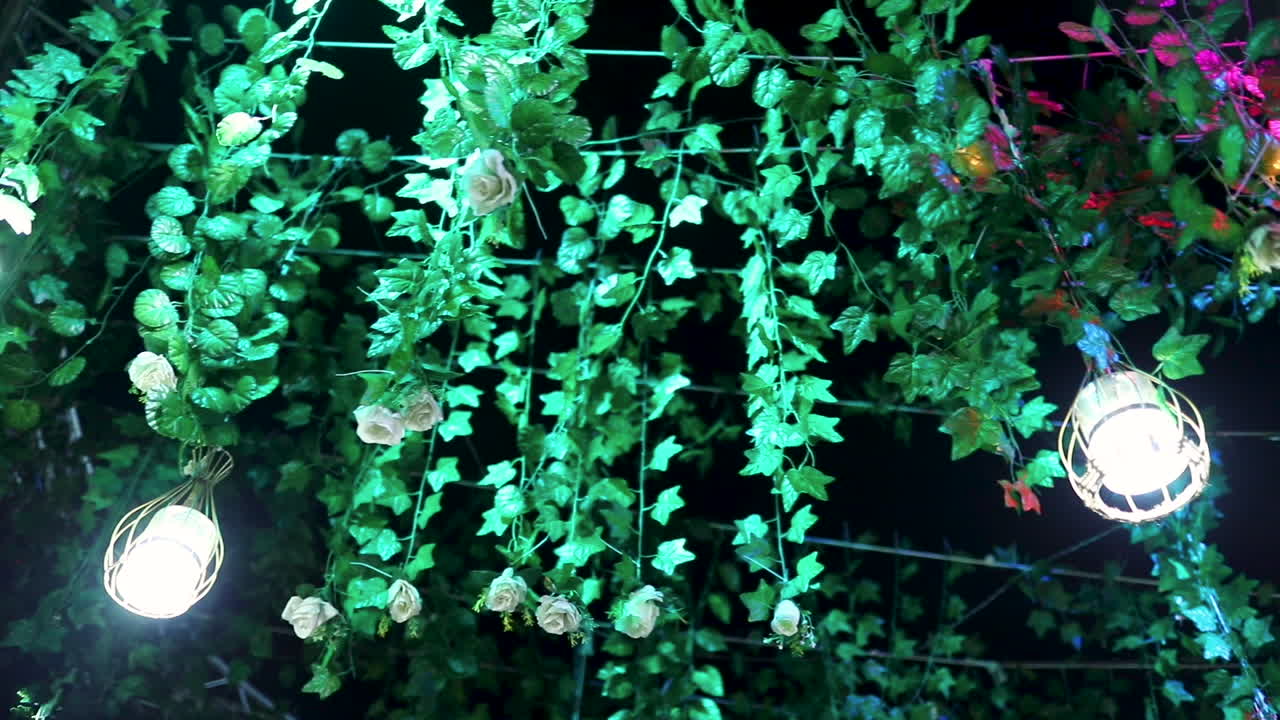 정원의 야외 웨딩 장식 - 오른쪽으로 움직이는 카메라