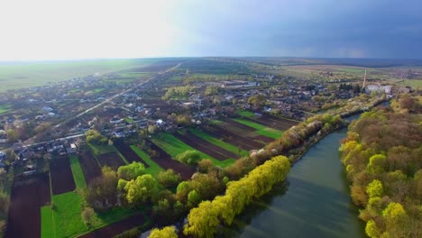 aerial view of beautiful nature and cozy streets with houses