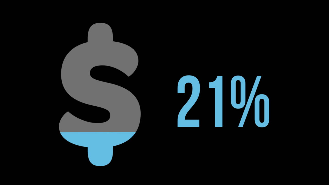 Dollar symbol filled with blue colour from 0 to 100 %