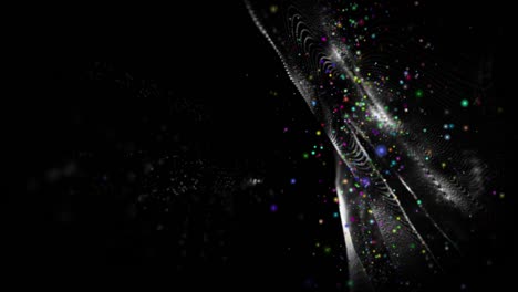animación futurista con objeto de onda y partículas de brillo en cámara lenta, 4096x2304 bucle 4k