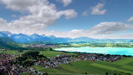 panorama from the air forggensee and schwangau, germany, bavaria