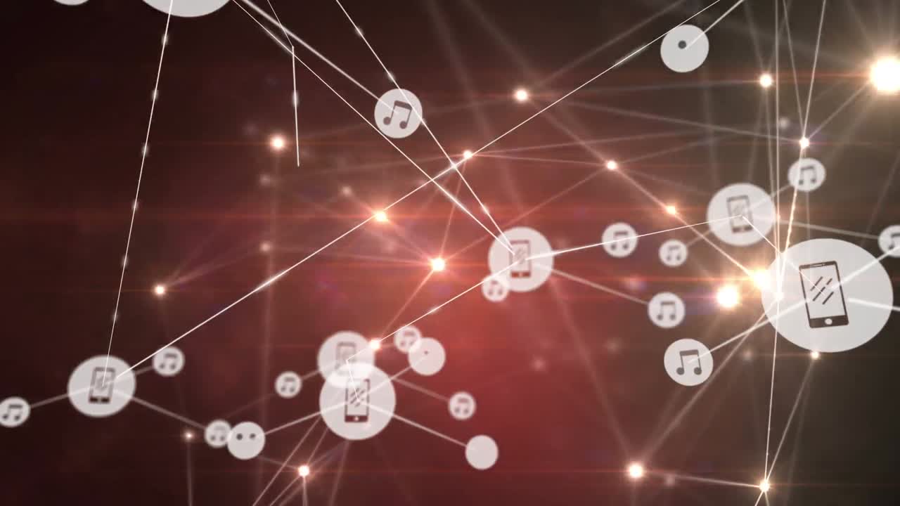 빛나는 배경 위에 아이콘으로 연결 네트워크의 애니메이션