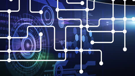 animation of network of connections over data processing in background