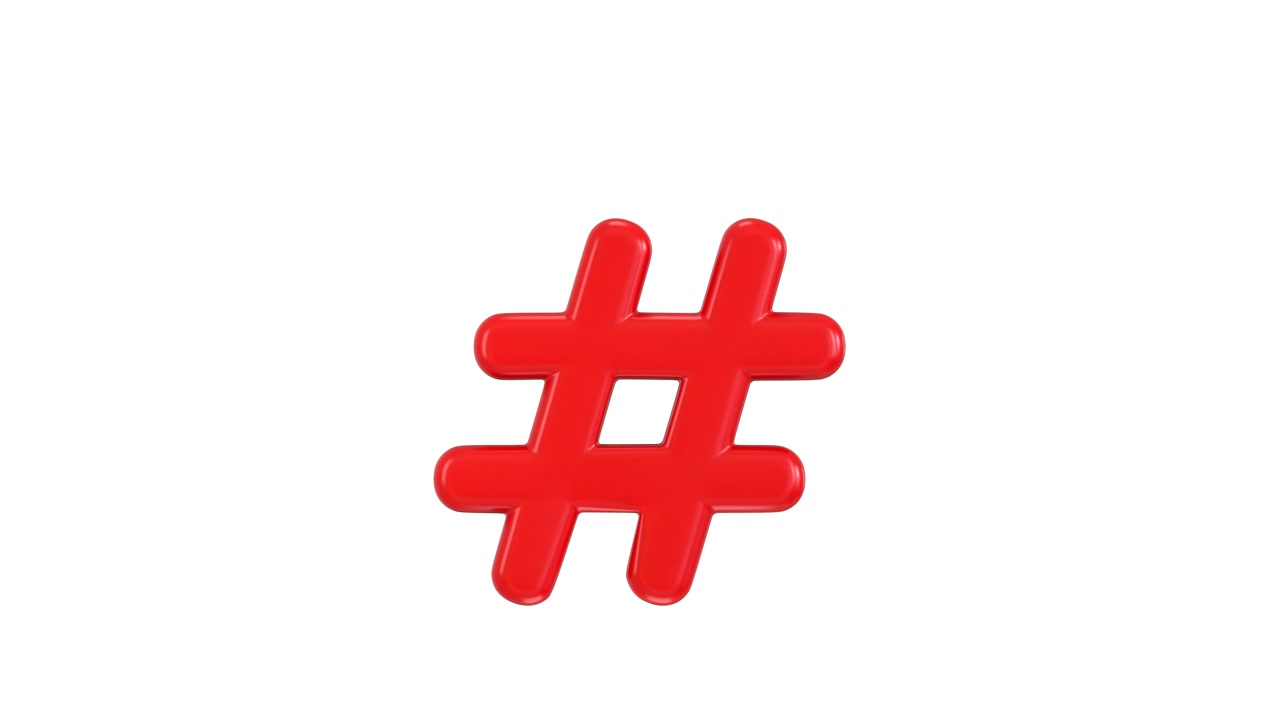 Symbole hashtag rouge en rotation sur fond blanc