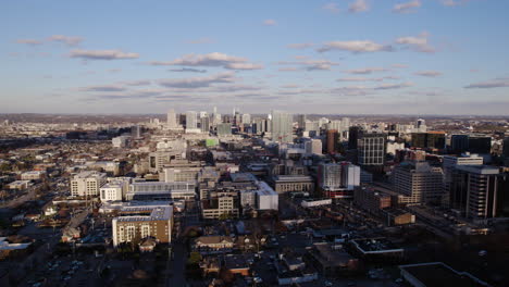 an aerial view of the nashville skyline at golden hour