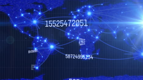 animación de números y procesamiento de datos sobre el mapa del mundo