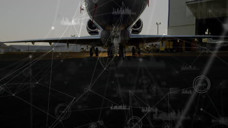 animación de las estadísticas y la red de conexiones sobre el avión