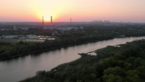 power plant in poland vistula river, solar panel sun renewable energy field