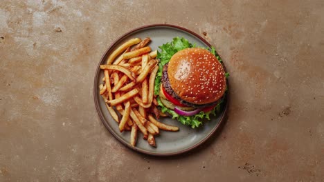 close up of burger and fries