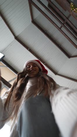 happy girl in christmas hat