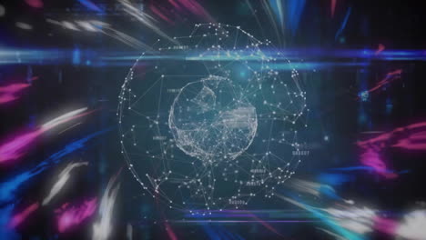 animación de procesamiento de datos digitales y globo sobre senderos de luz sobre fondo negro
