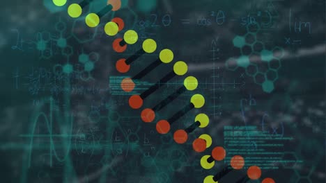 Animation-Von-DNA-Auf-Grünem-Hintergrund-Mit-Verschiedenen-Daten