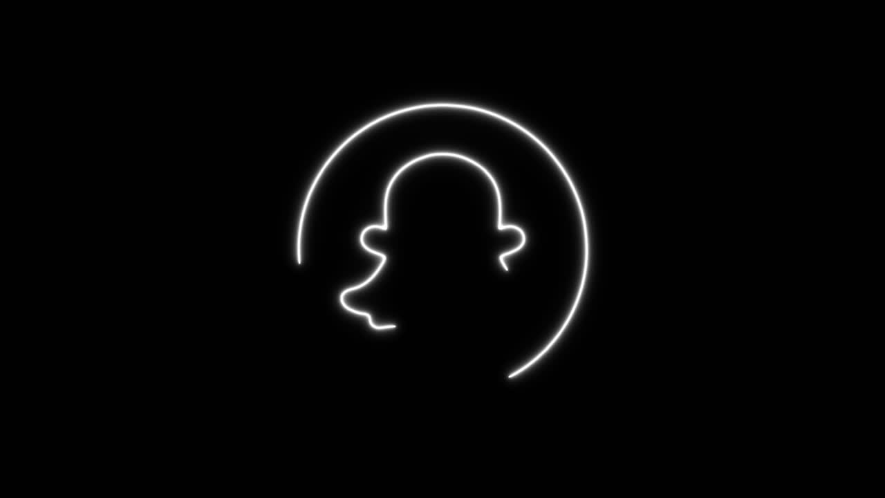 Animazione contorno neon del logo Snapchat su sfondo nero