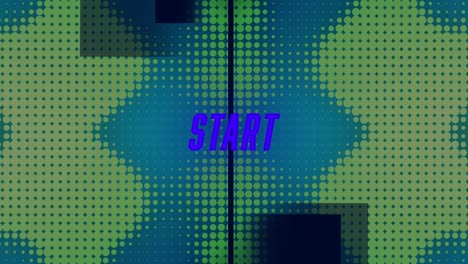 Animation-of-blue-neon-start-text-with-green-spotted-pattern-on-video-game