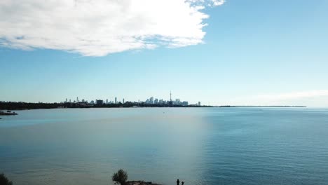drone shot of toronto skyline