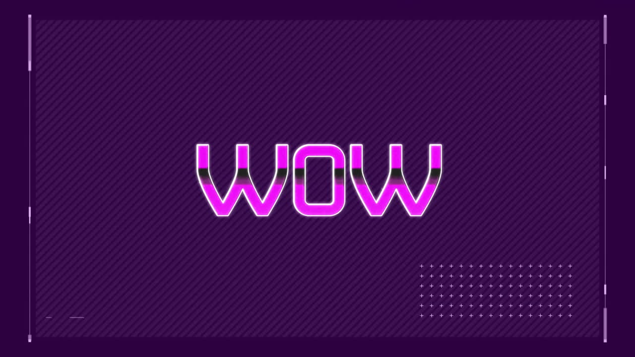 Animation of wow text and digital screen on purple background