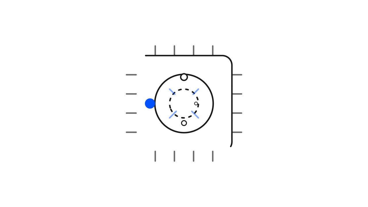 Minimalist Animated Clock Interface with Rotating Blue Indicators