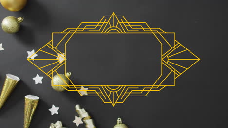 animation of yellow shapes over party decorations and stars