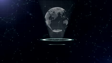 red de datos. rodeando el planeta tierra en tres círculos de bucle. asignación del centro. 3d. cerrar. copiar el espacio. zoom. animación. acción. 4k.