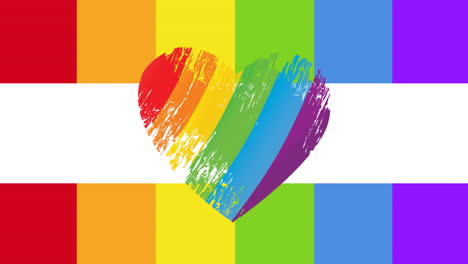 animación del corazón del arco iris sobre las rayas del arco iris