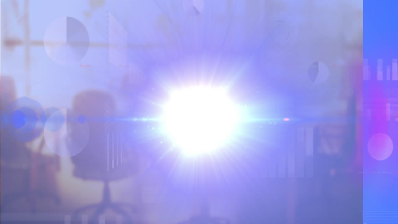 빛 트레일의 애니메이션과 사무실에서 데이터 처리