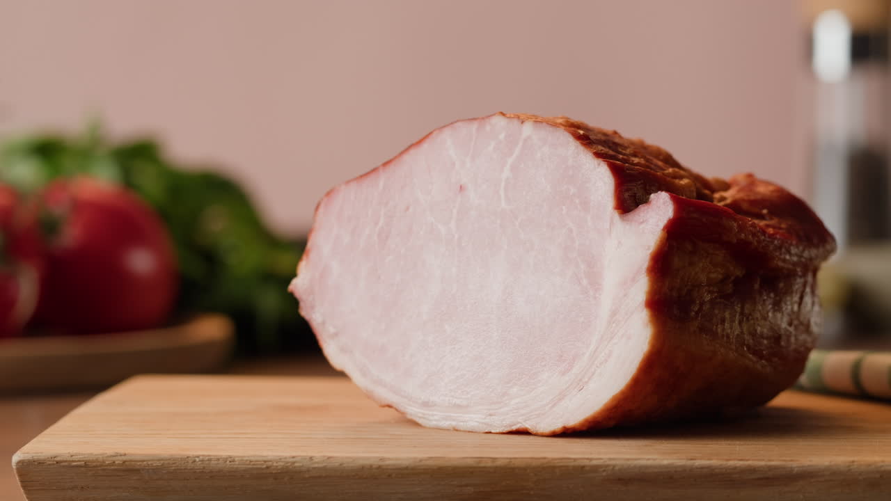 Sliced Ham on a Wooden Cutting Board