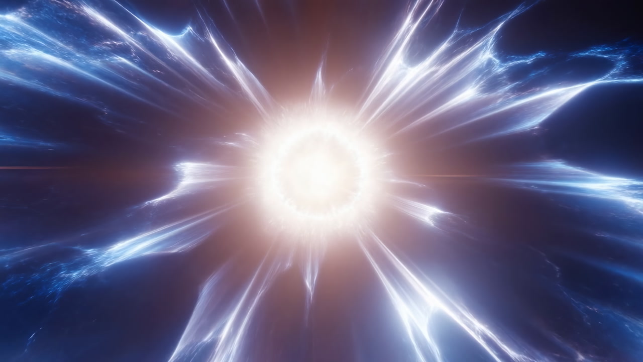 Bright Energy Core With Blue Lightning Rays, Central Glowing Orb Radiating Plasma And Electric Currents,