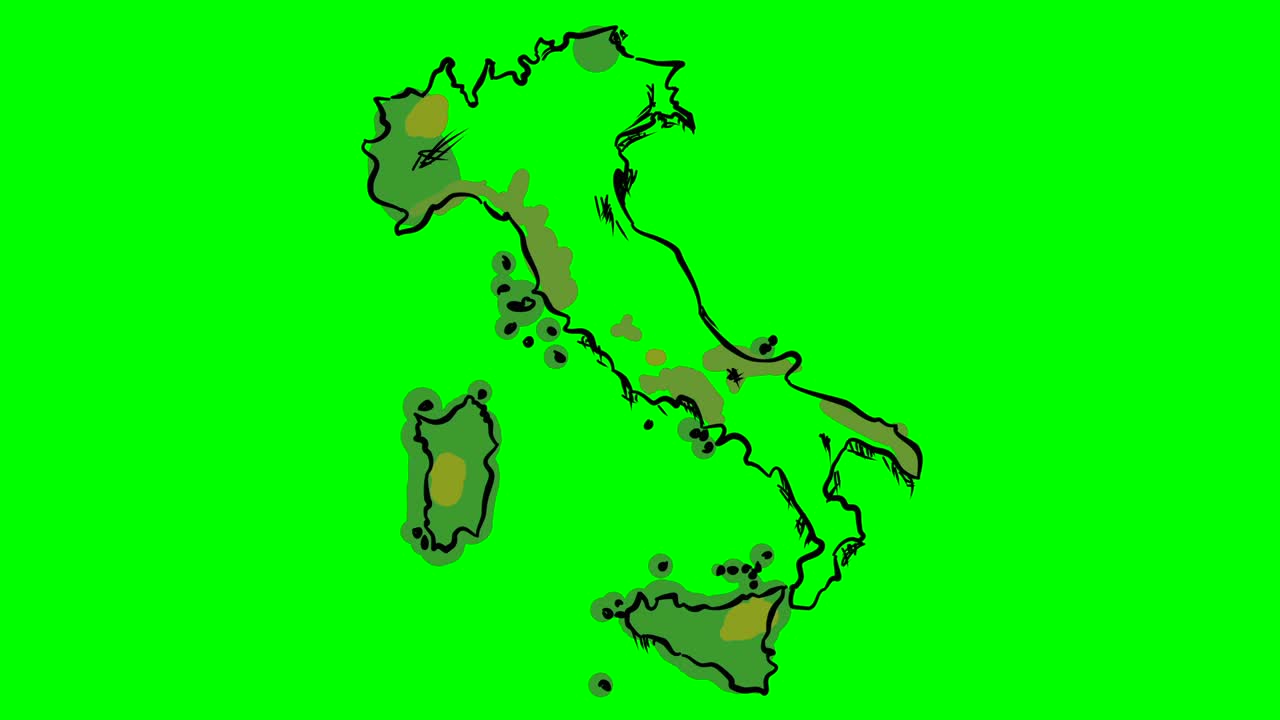 Italy drawing colored map on green screen isolated whiteboard