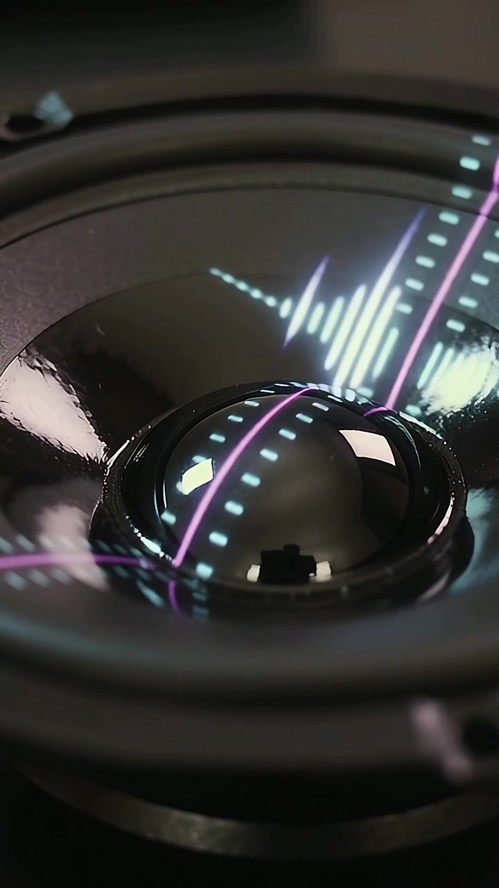 Vertical video: Projecting neon visuals, driver casting moving glints on set dust cap syncing audio