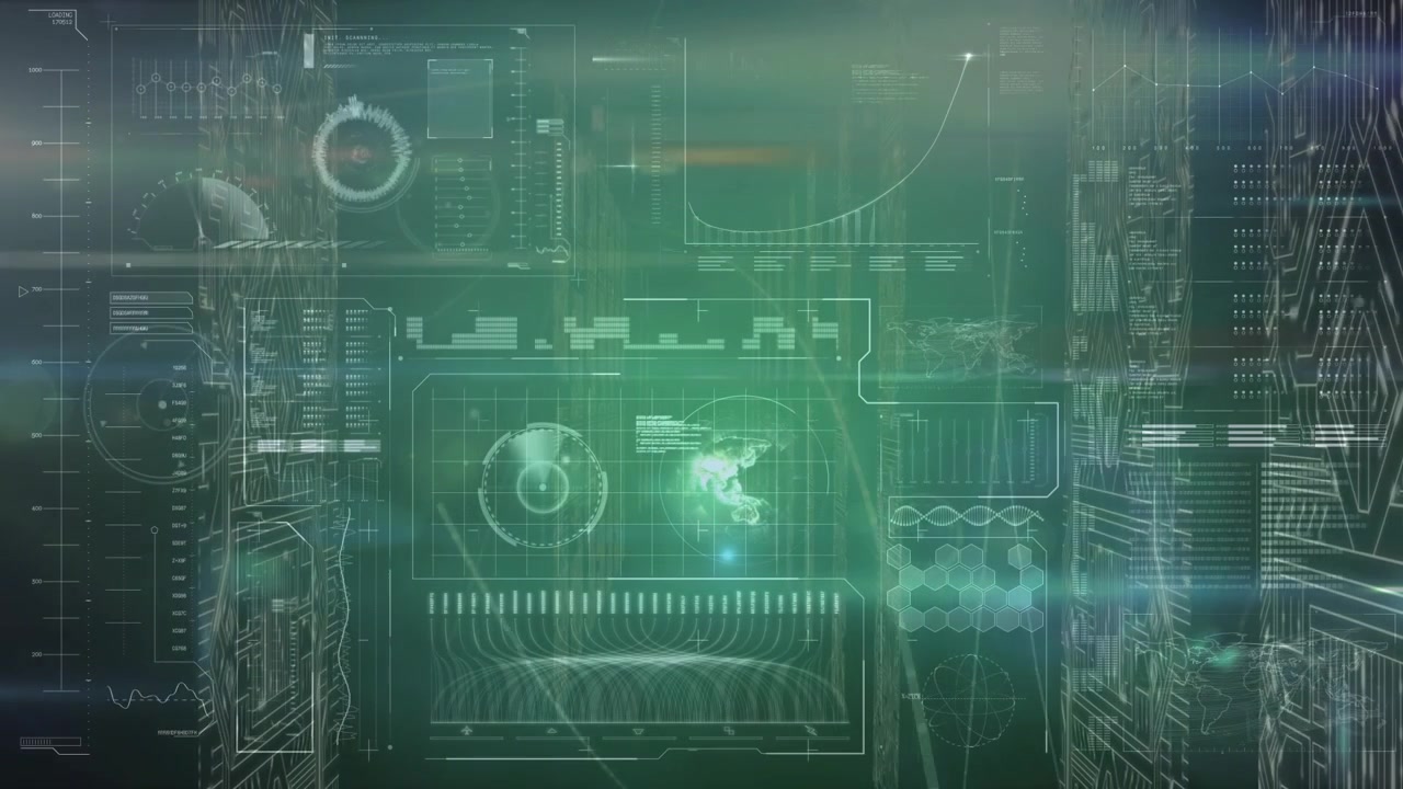 Animation of globe and data processing over server room