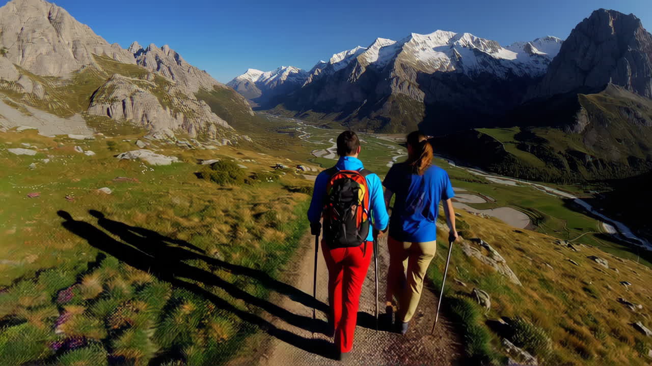 pareja de senderismo en las montañas