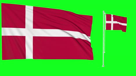 Greenscreen-Schwenkt-Dänemark-Flagge-Oder-Fahnenmast