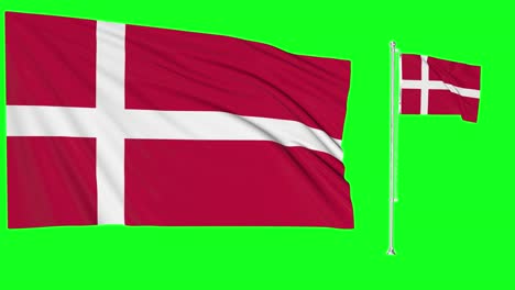 green screen waving denmark flag or flagpole